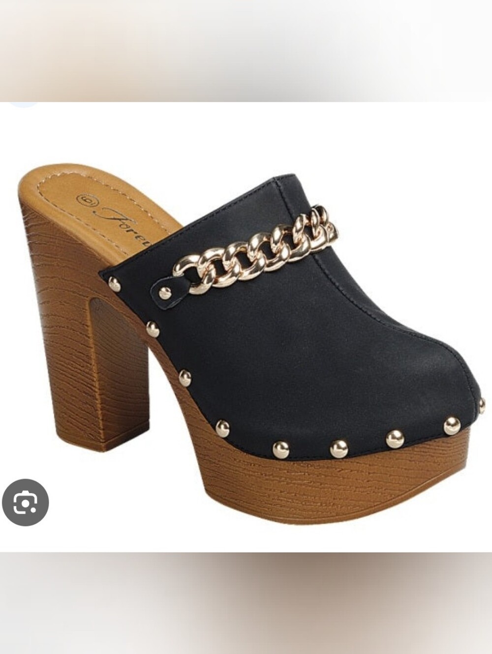 Forever Link Platform Chain-Trim Black Clog Mules Size 6